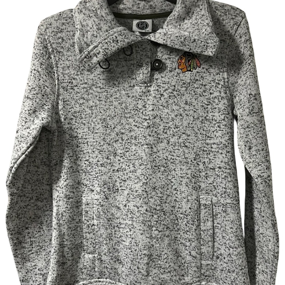 Chicago Blackhawks Womens Pullover Sweater Grey Speckled NHL‎ Logo Size S 4/6